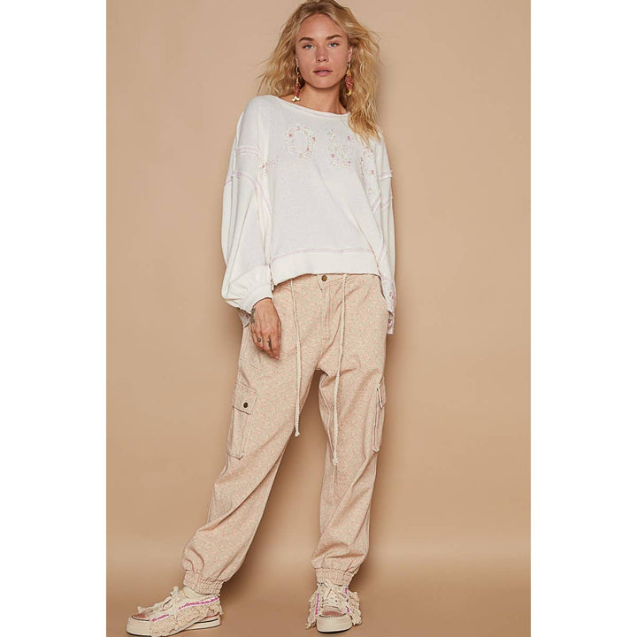 Round neck long sleeve LOVE solid top