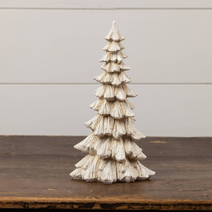 12" Glittered Cream Tree – Holiday Tabletop Décor