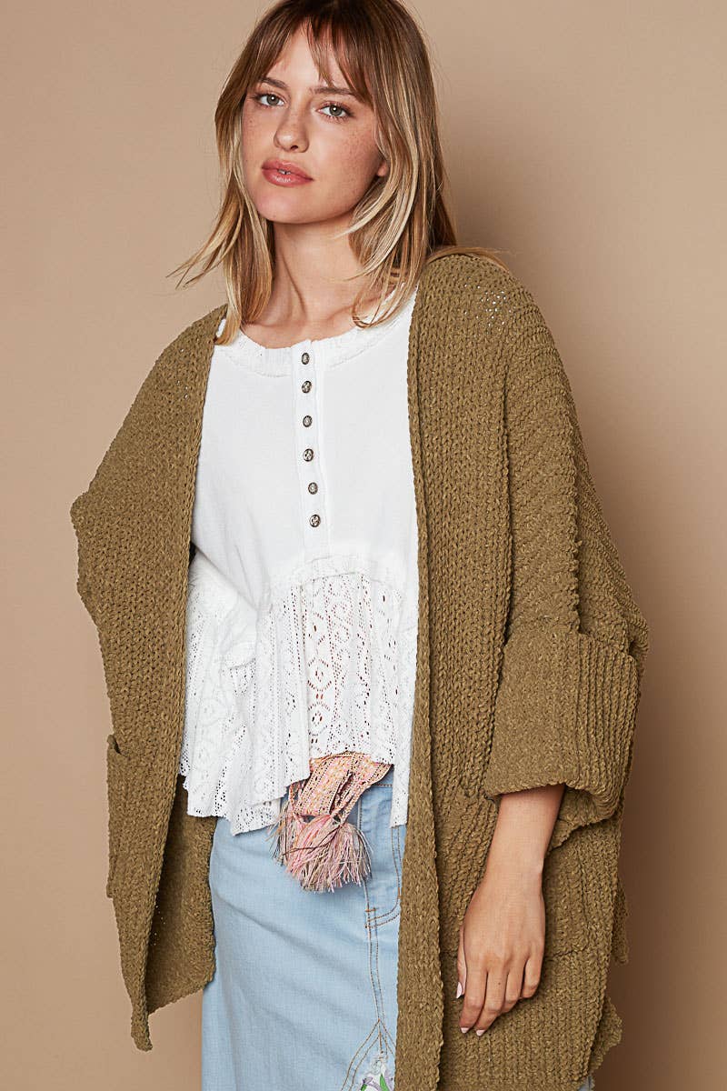 Long sleeve pockets solid sweater cardigan