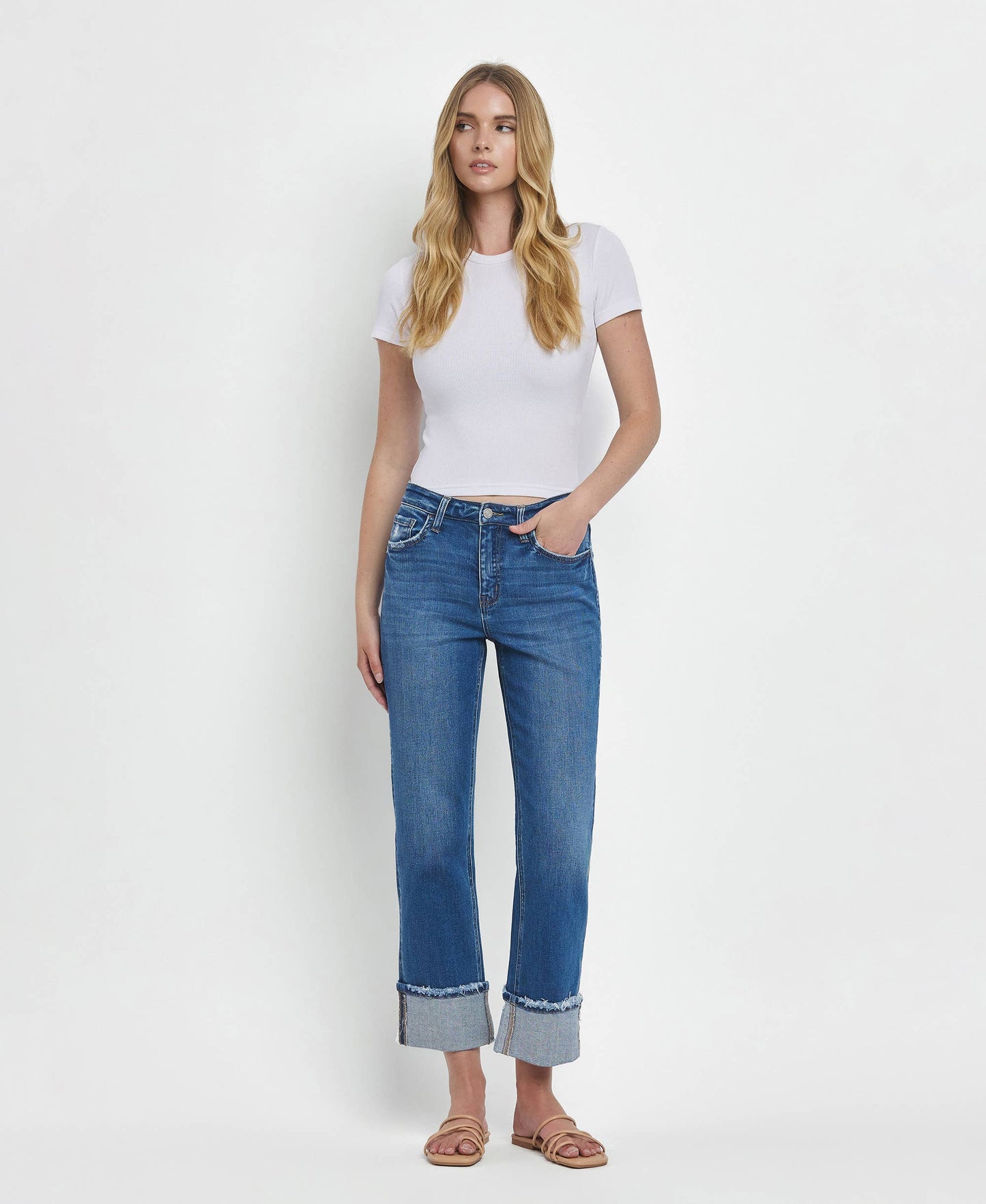 Victoria - High Rise Cuffed Straight Jeans