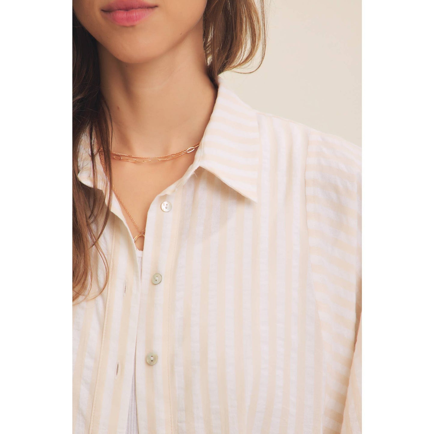 VOLUMINOUS SLEEVED BUTTON-DOWN COTTON STRIPE SHIRT