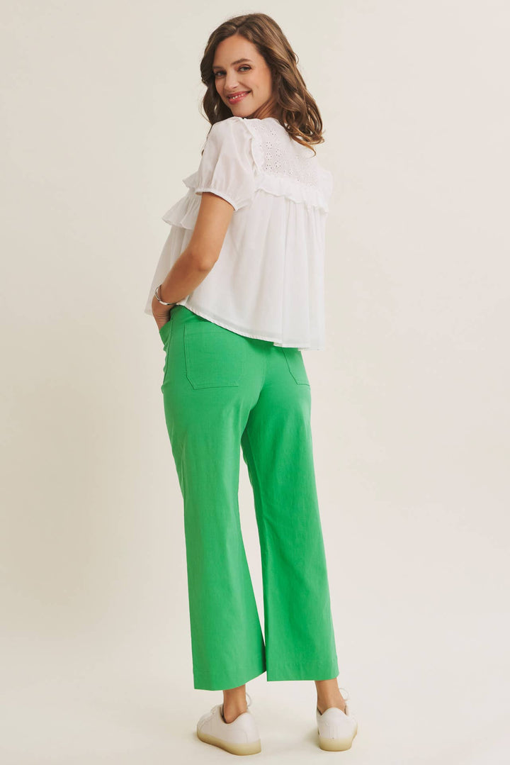 High Waisted Wide Leg Crop Pants | Linen Blend