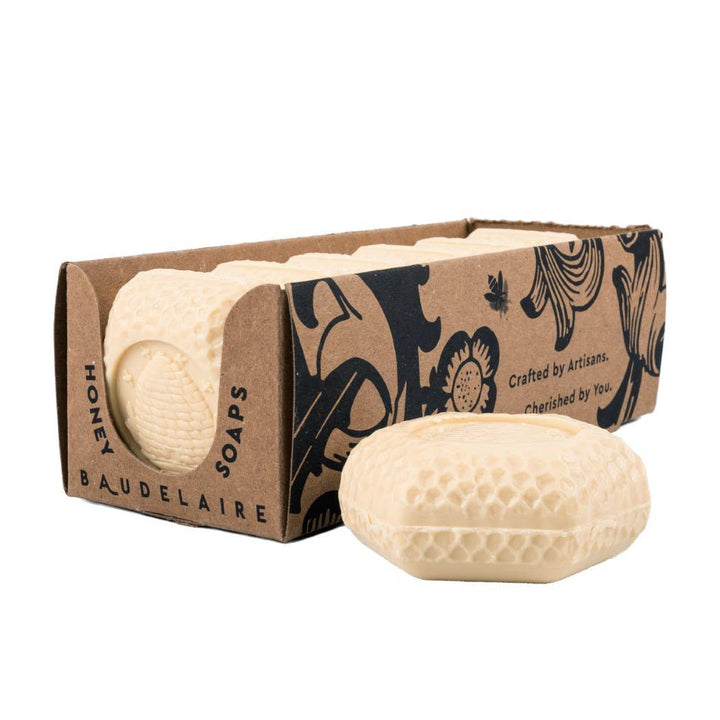 royal jelly honey soap bar with honeycomb texture in kraft box