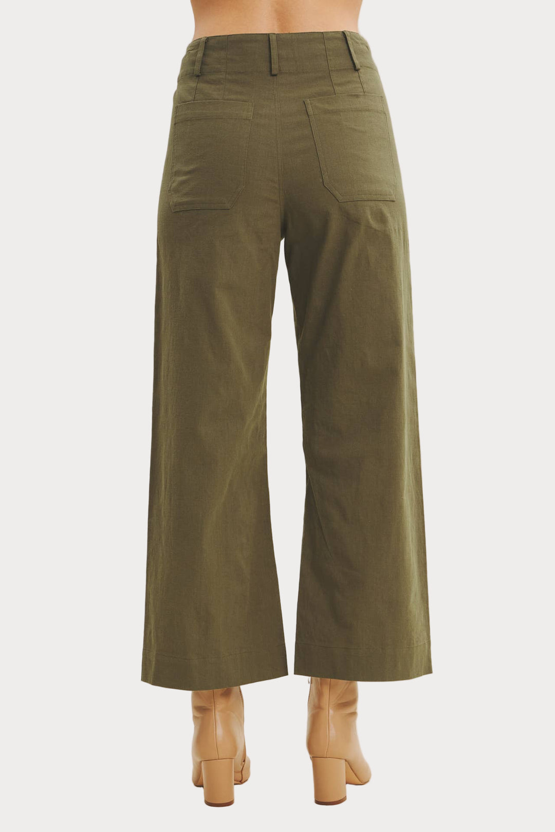 High Waisted Wide Leg Crop Pants | Linen Blend