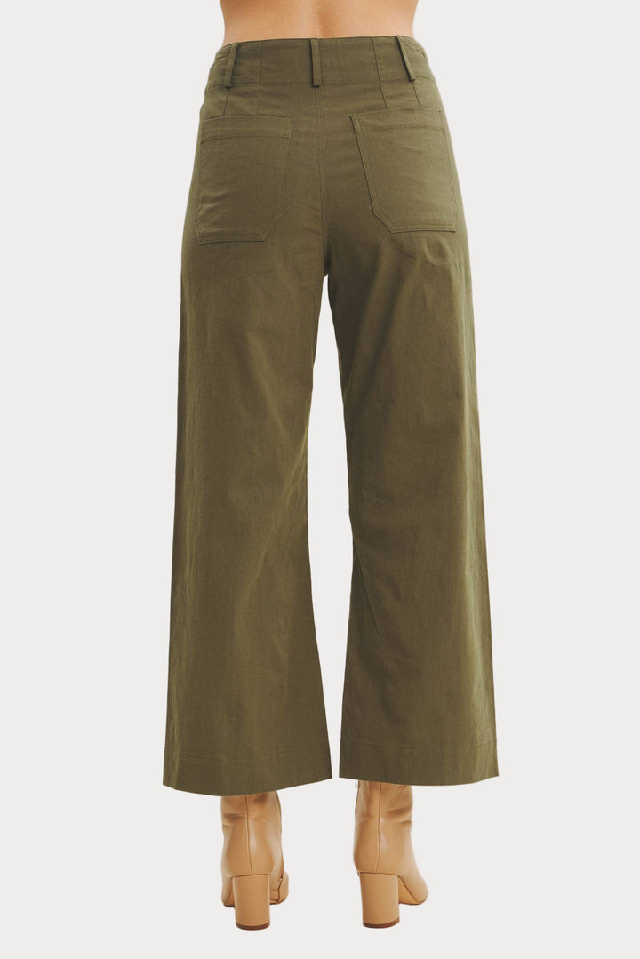 High Waisted Wide Leg Crop Pants | Linen Blend