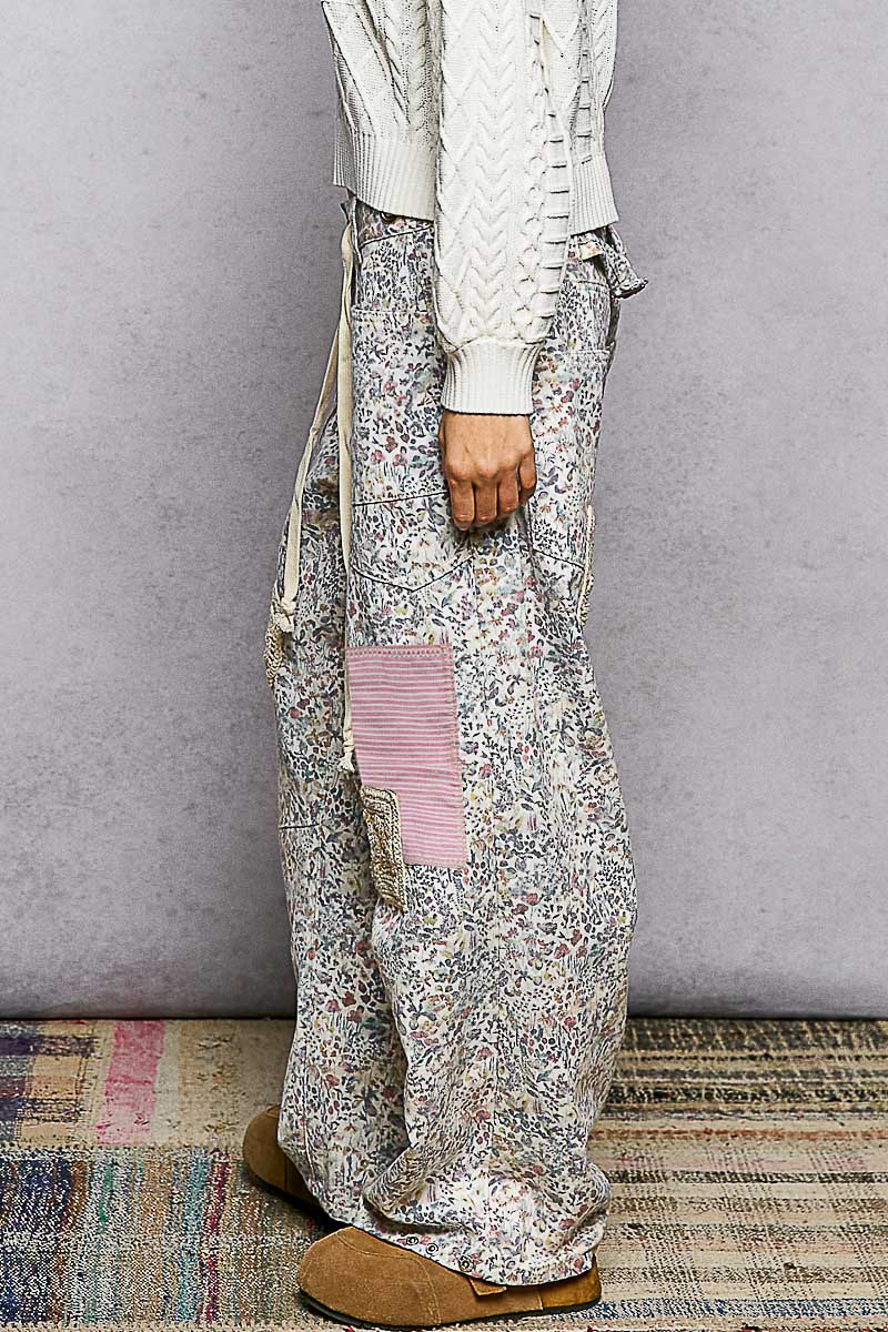 Floral Patchwork Twill Pants