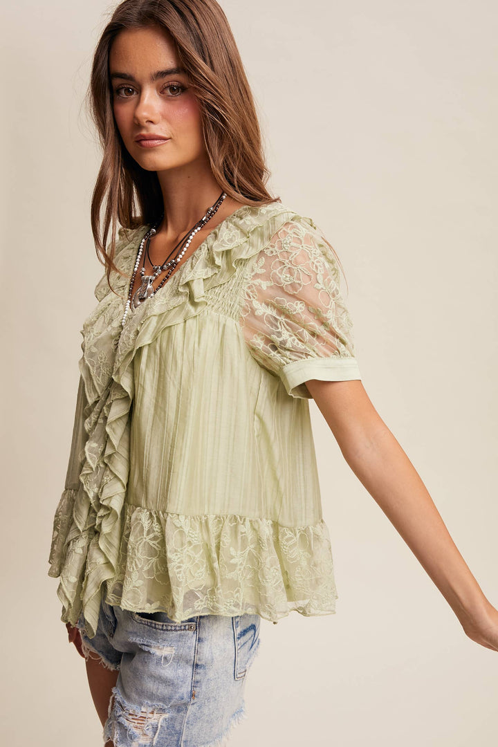Romantic Lace Ruffle Peplum Blouse