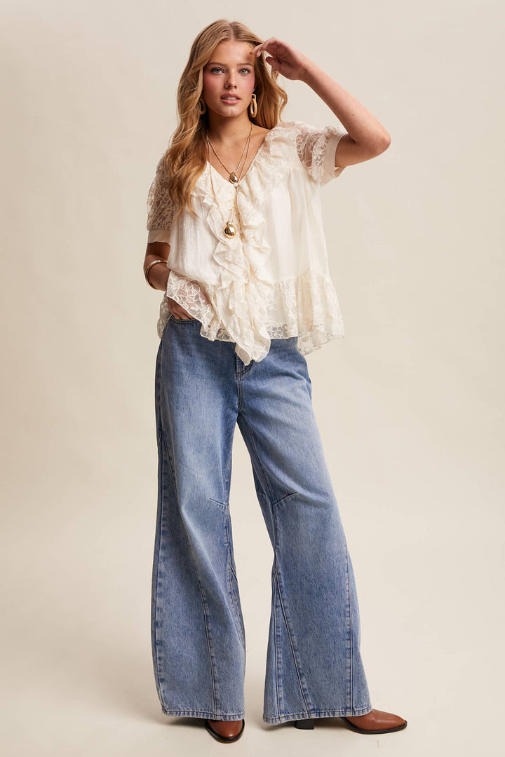 Romantic Lace Ruffle Peplum Blouse