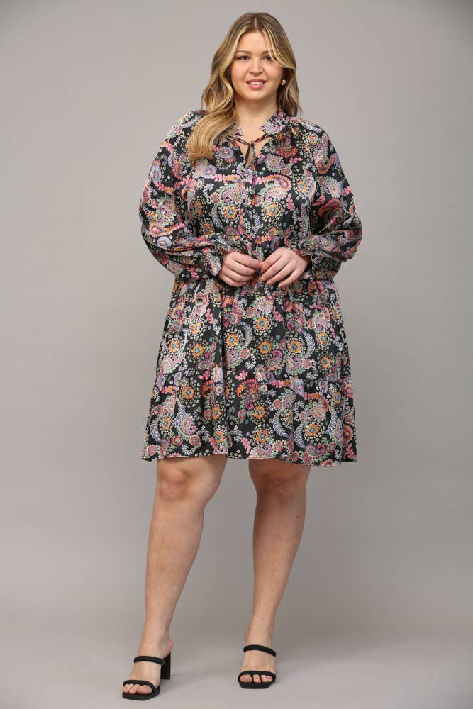 FLORAL PRINT SATIN TIERED DRESS FD7321P