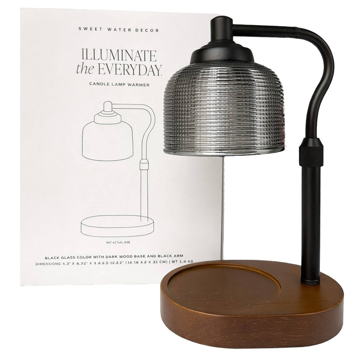 Wood Base Candle Lamp Warmer with Textured Glass Shade