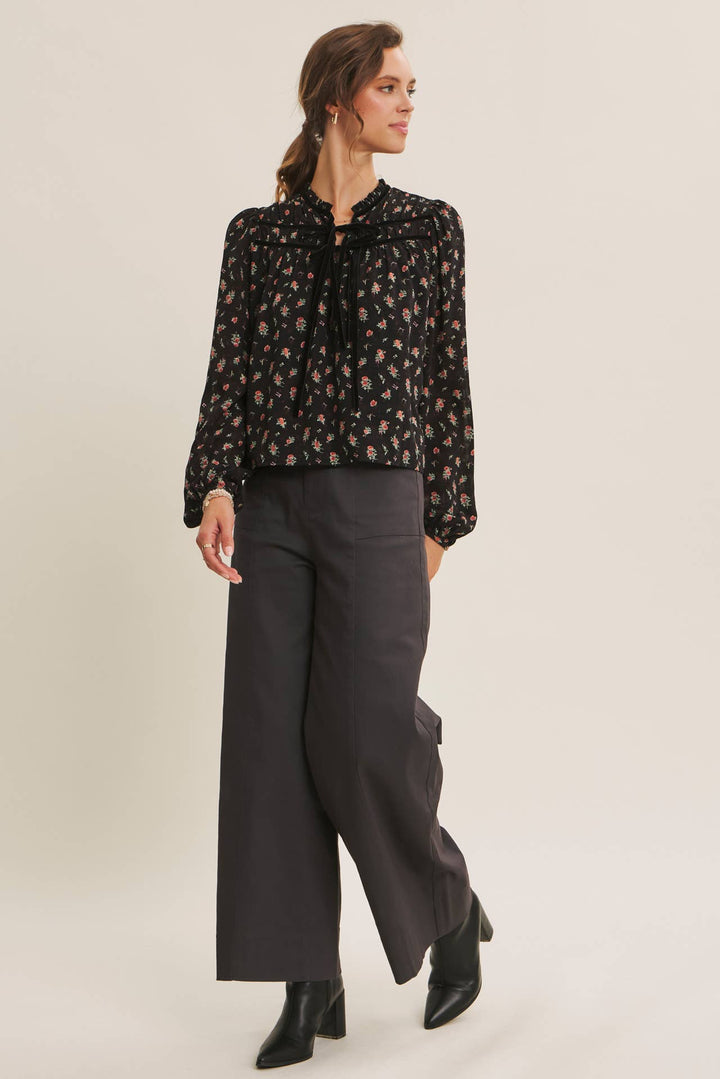 Floral Velvet Bow Blouse – Romantic Boho Elegance
