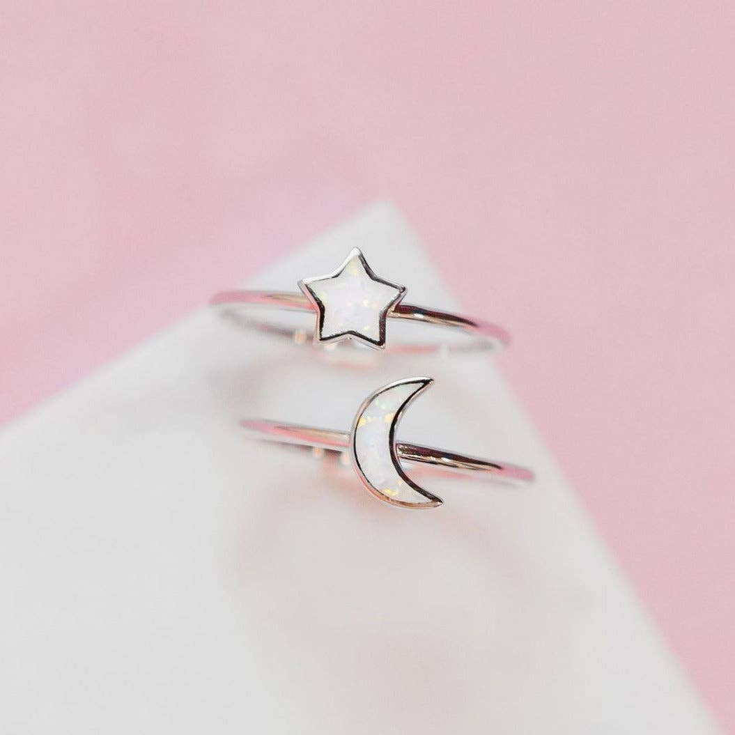 Starry Night Moon + Star Ring Set