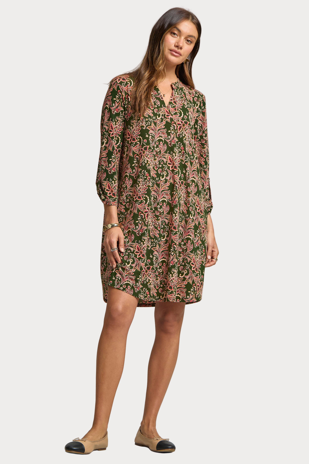 Paisley Print A-Line Tunic Dress with Pockets