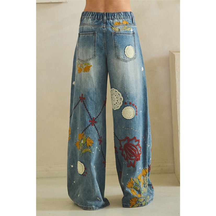 Wildflower Mosaic Wide Leg Jeans