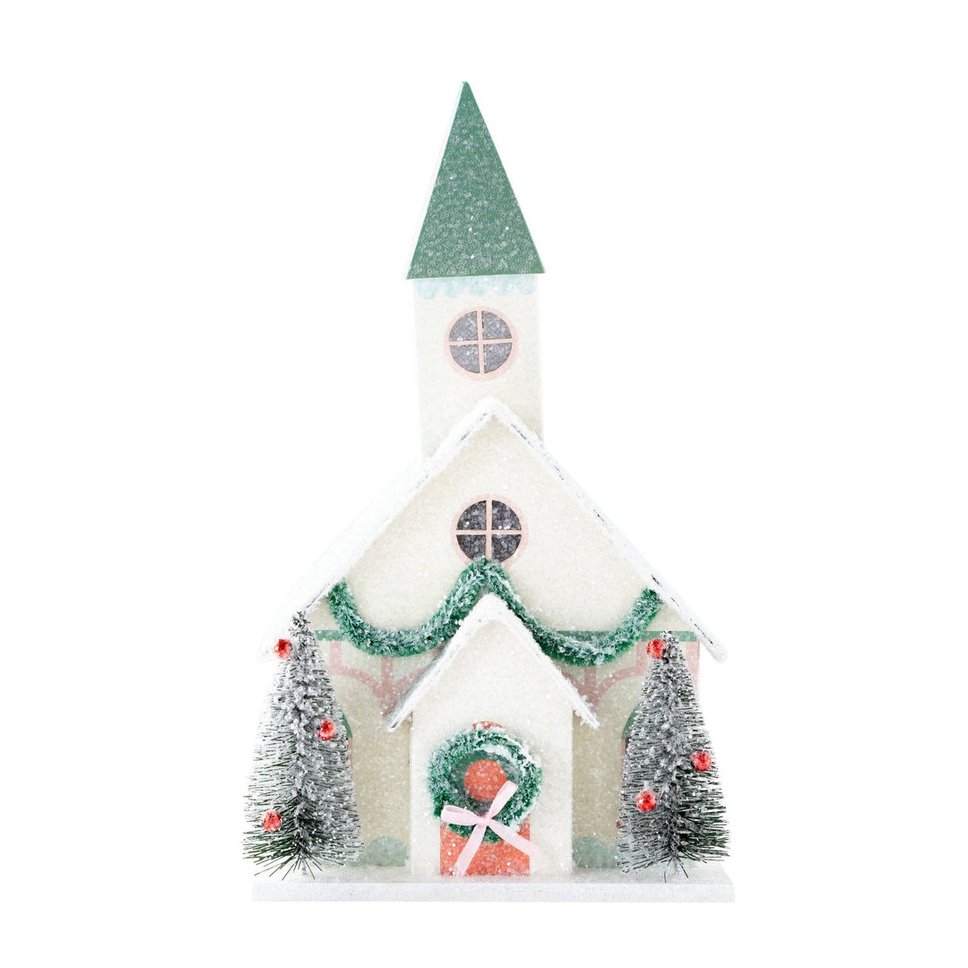 VIL1050 - White Church Light Up Christmas Village House