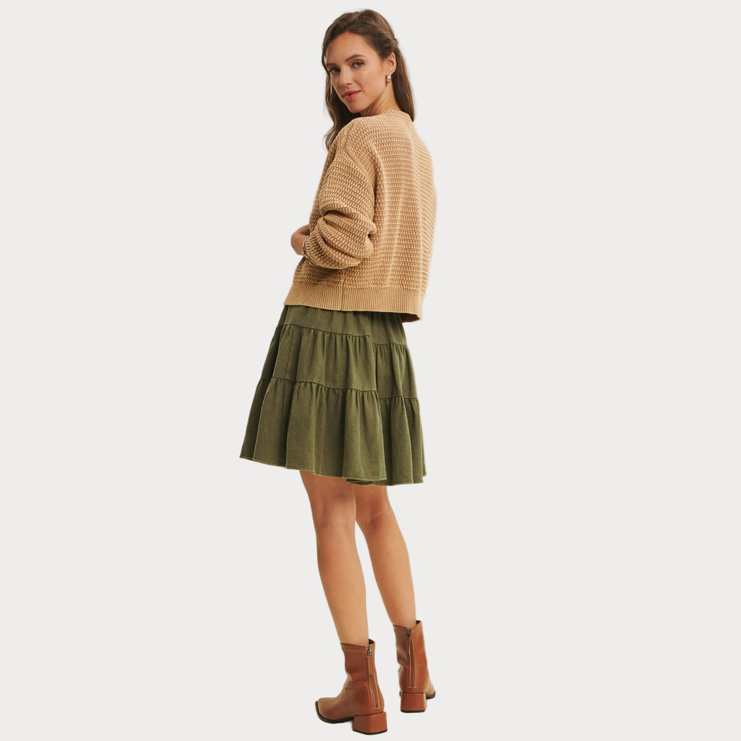 Cozy Cable Knit Cardigan | Tan Mineral-Washed Sweater