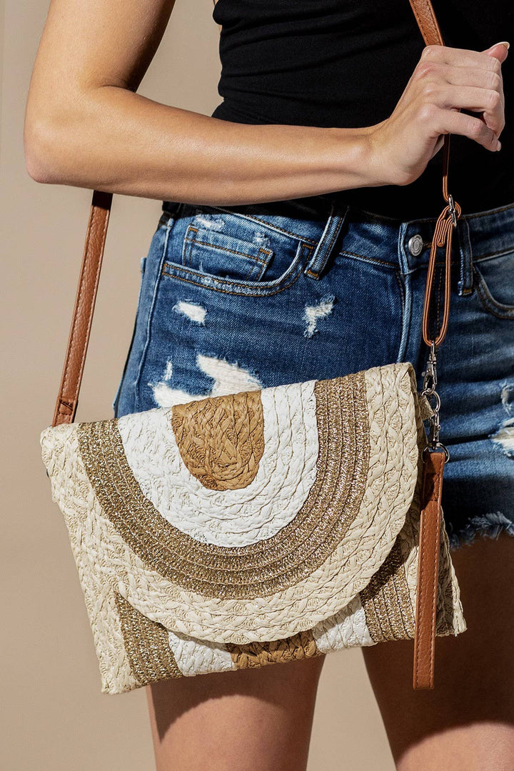Metallic Straw Crossbody Bag