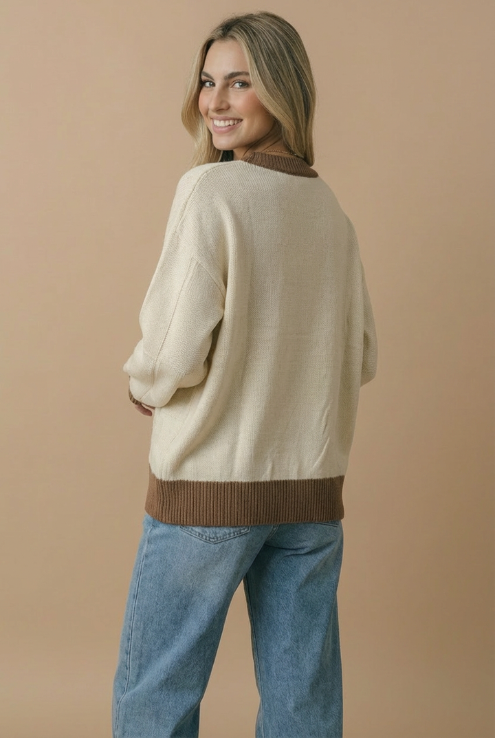 Round Neck Floral Embroidery Sweater Knit Top