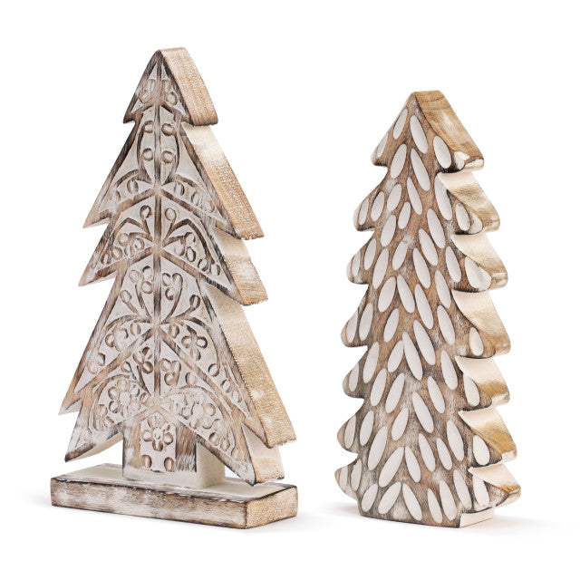 Whitewashed Wood Trees - 2 Assorted