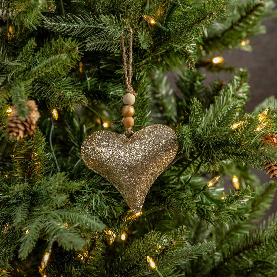 Hanging Gold Heart Ornament – Metal with Twine Hanger
