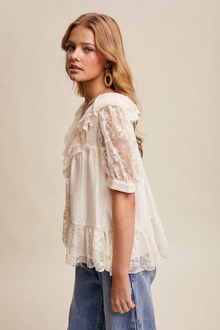 Romantic Lace Ruffle Peplum Blouse