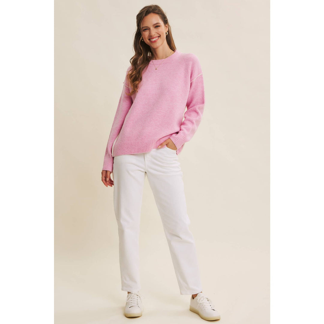 Contrast Seam Soft Knit Sweater | Relaxed Fit Pullover
