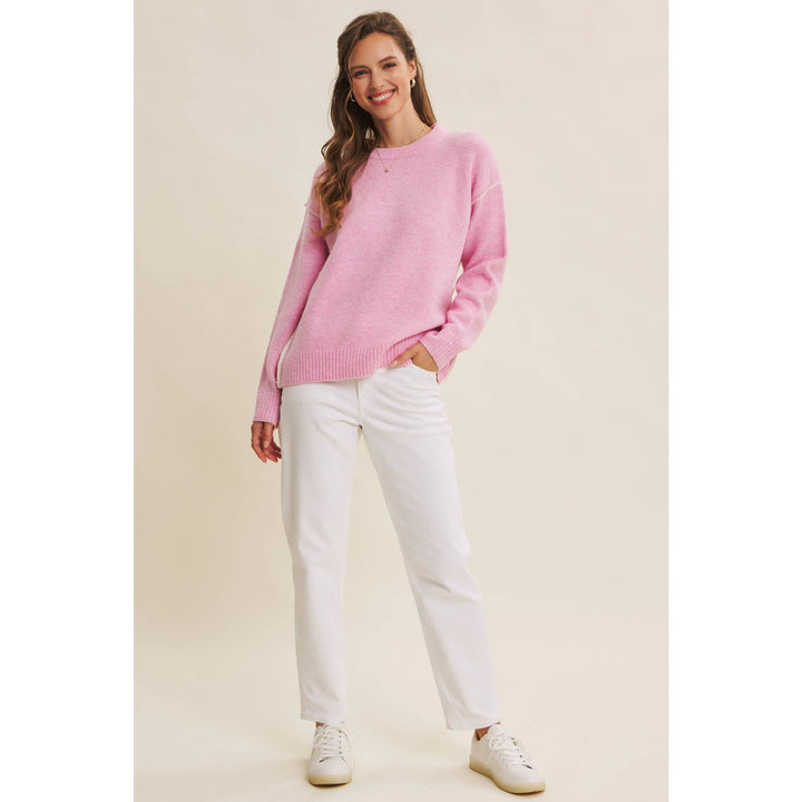 Contrast Seam Soft Knit Sweater | Relaxed Fit Pullover