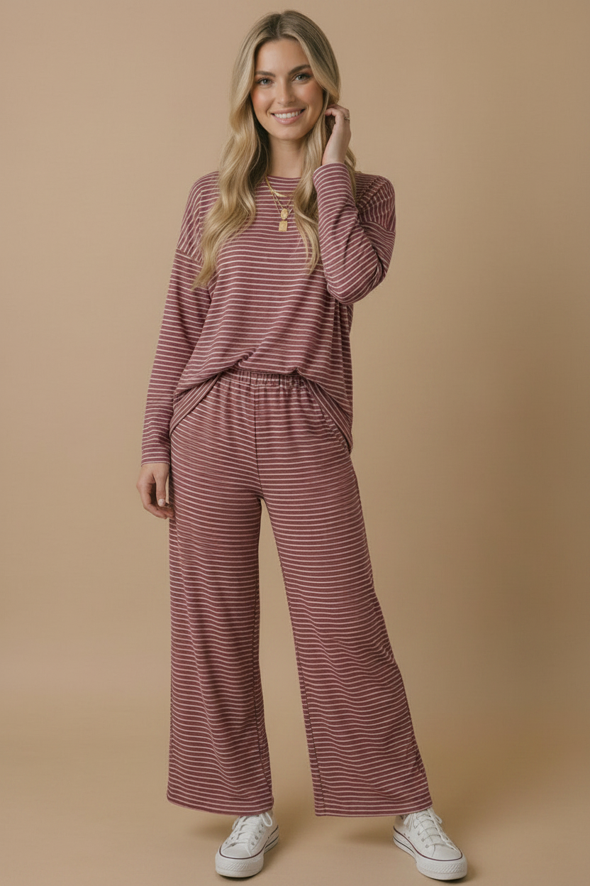 Stripe Elastic Waist With Side Pockets Pants