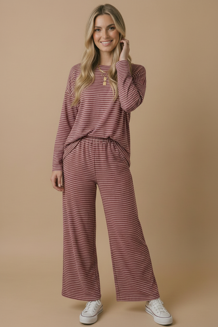 Stripe Elastic Waist With Side Pockets Pants