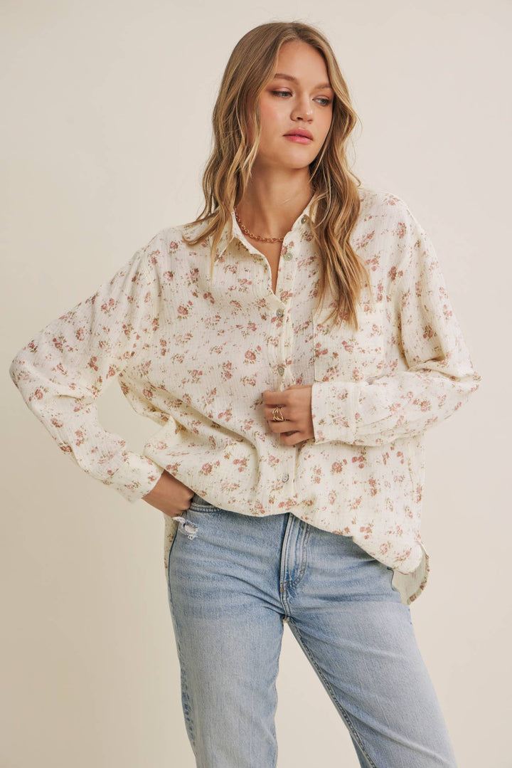 Floral Cotton Gauze Button-Up – Effortless Everyday Style