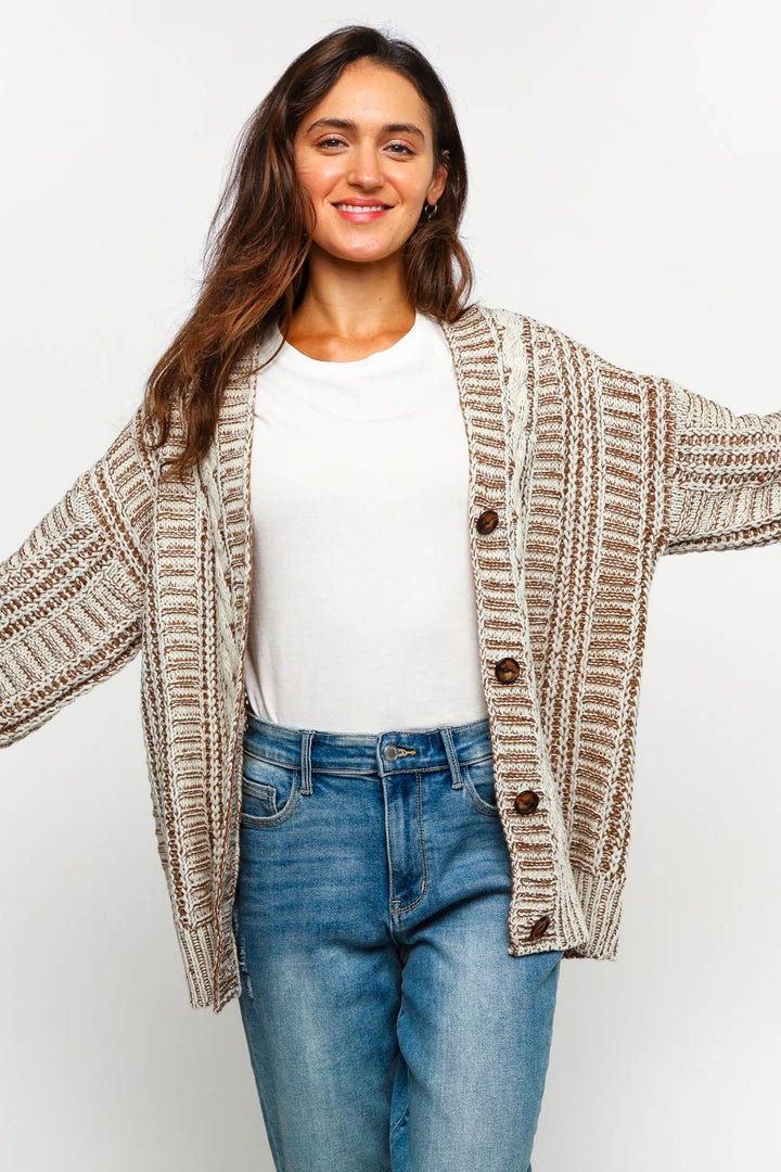 Two-Tone Cable Chunky Cardigan | Plus