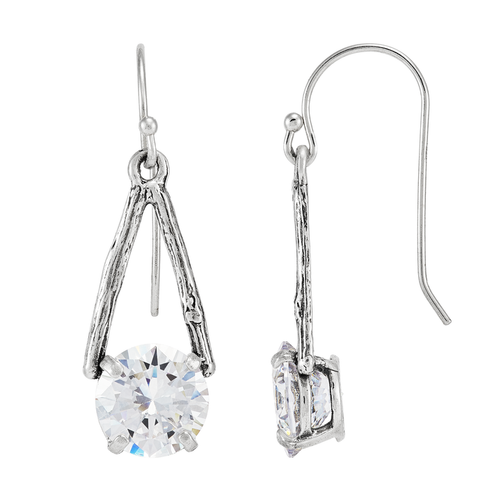 'Rue' Sterling Silver Cubic Zirconia Drop Earrings
