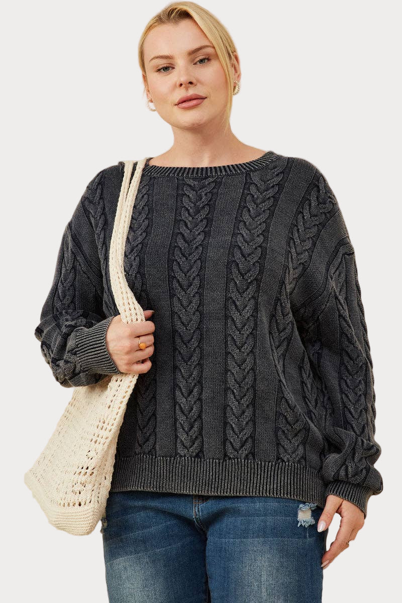 Cable Knit Washed Pullover Sweater – Effortless Comfort