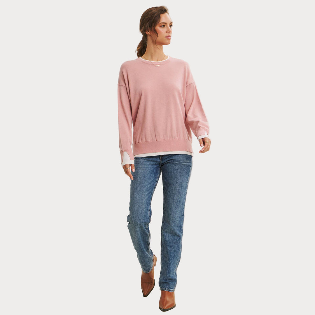 Lightweight Two-Tone Sweater | Soft Viscose Layered-Look Knit