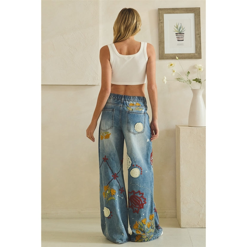 Wildflower Mosaic Wide Leg Jeans
