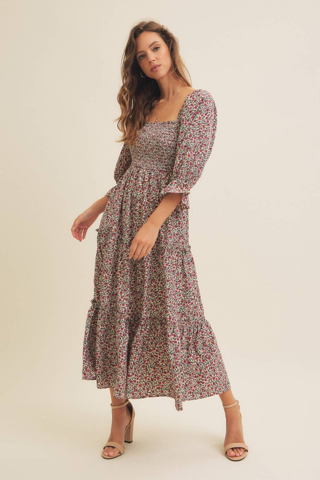 Floral Smocked Dress w/ Tiered Ruffles