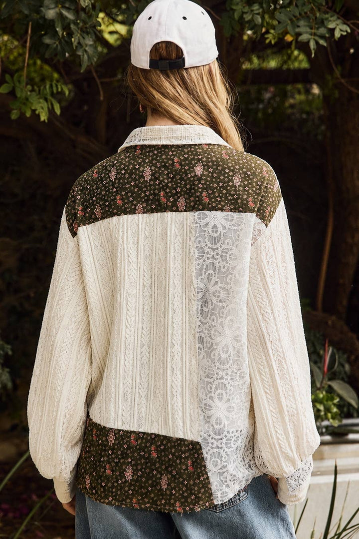 Plus Mixed Floral And Lace Shirt Jacket