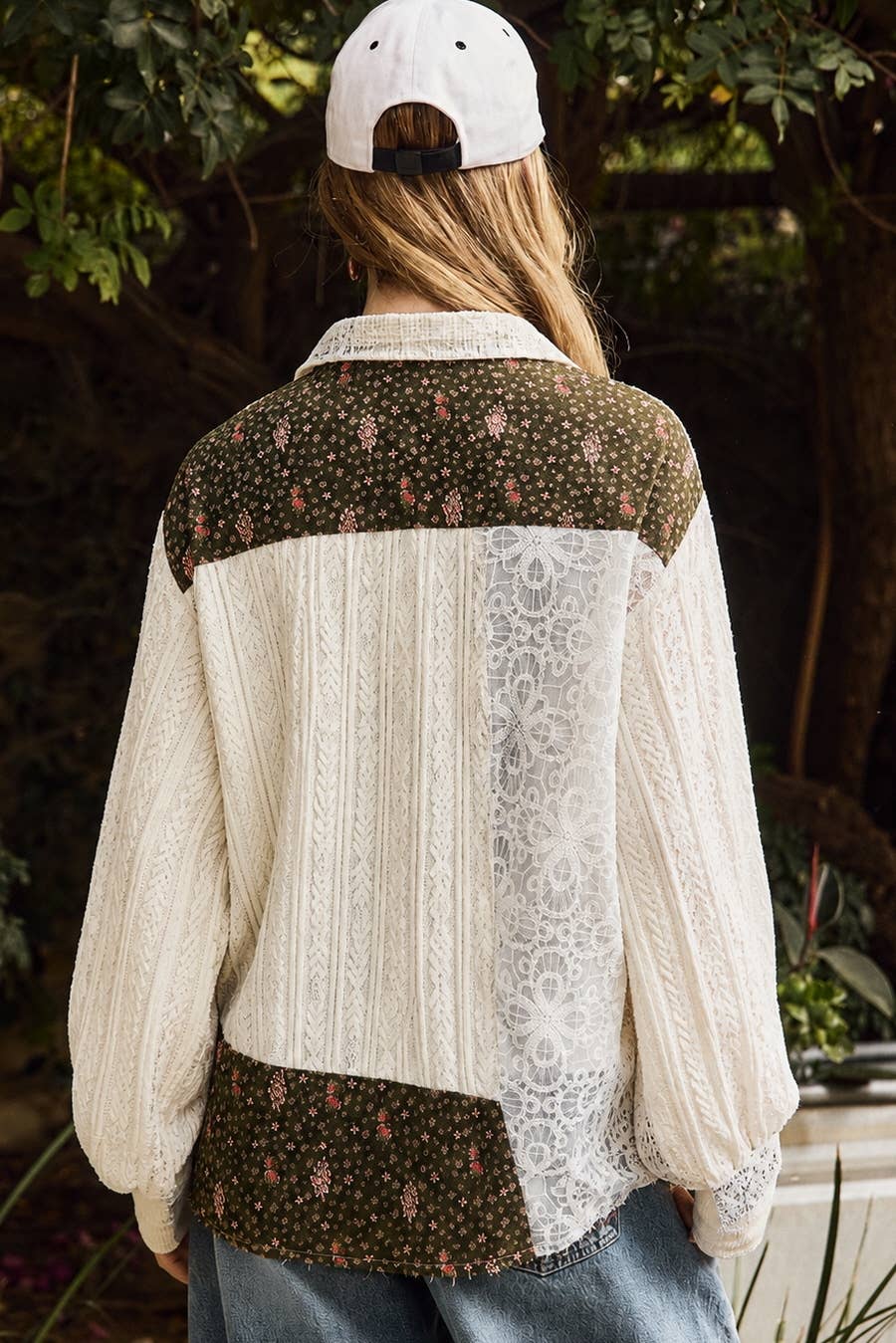 Mixed Floral And Lace Shirt Jacket