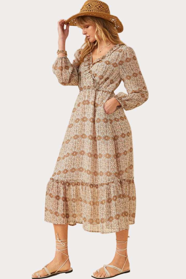 Golden Meadow Midi Dress – Timeless Boho Style