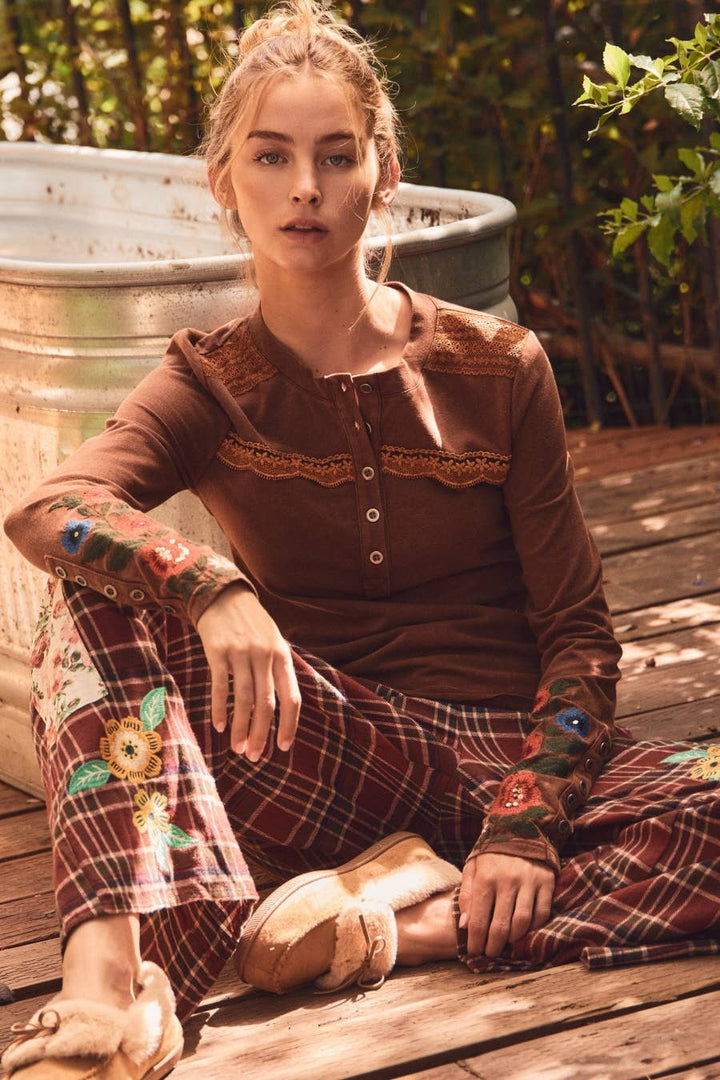 Wild Poppy Embroidered Henley Top