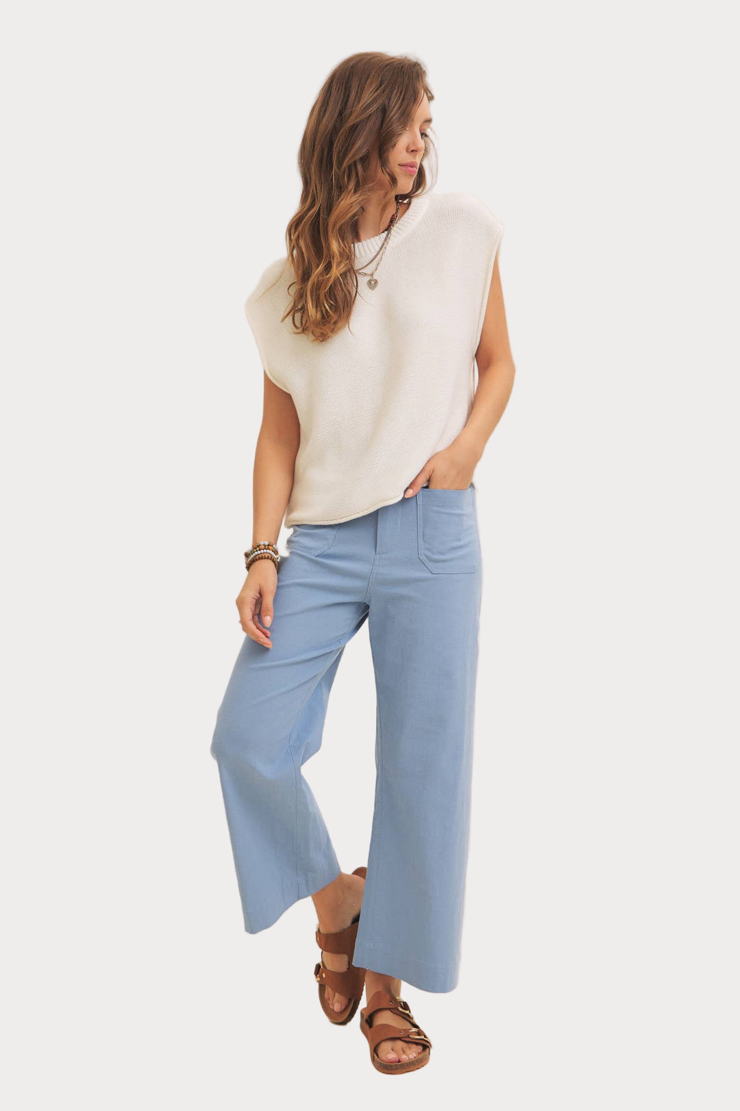 High Waisted Wide Leg Crop Pants | Linen Blend