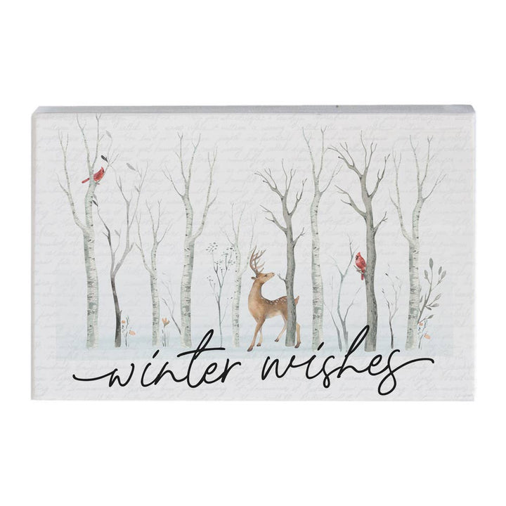Winter Wishes Christmas Tabletop Block Sign Decor