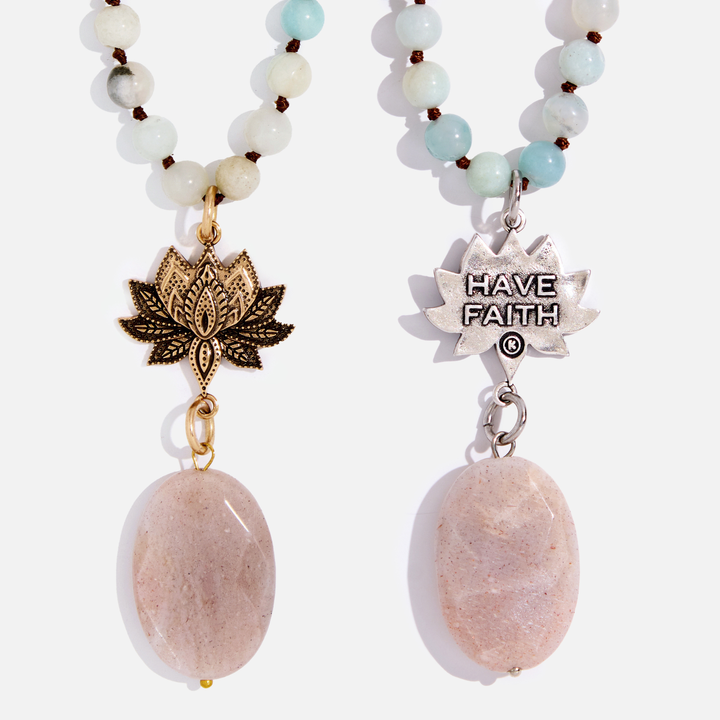Have Faith Lotus Amazonite & Peach Quartz Necklace