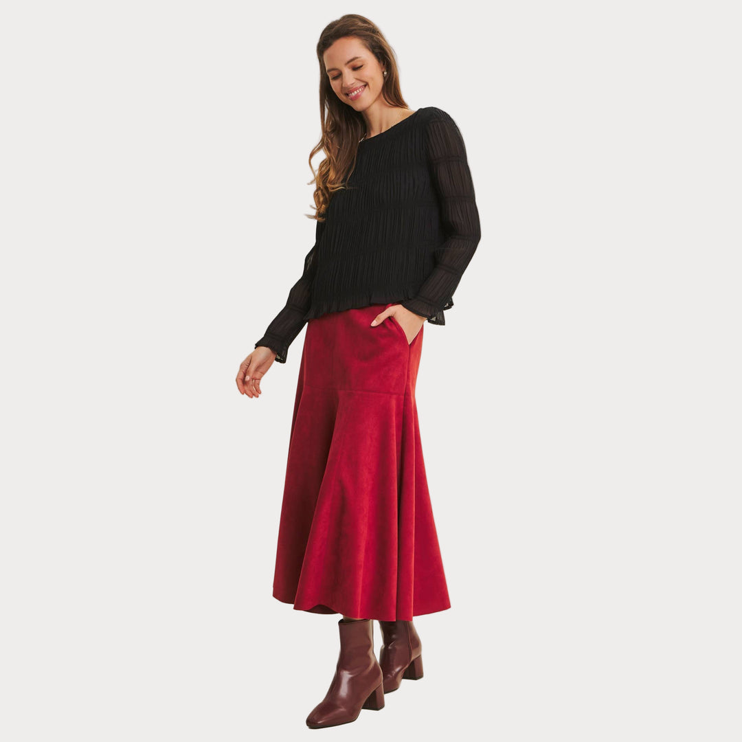 Vegan Suede A-Line Midi Skirt