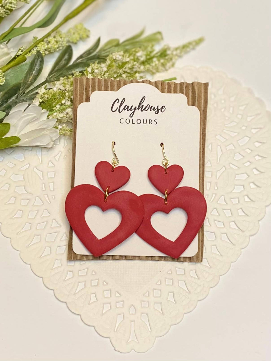 Heart Dangles Clay Earrings