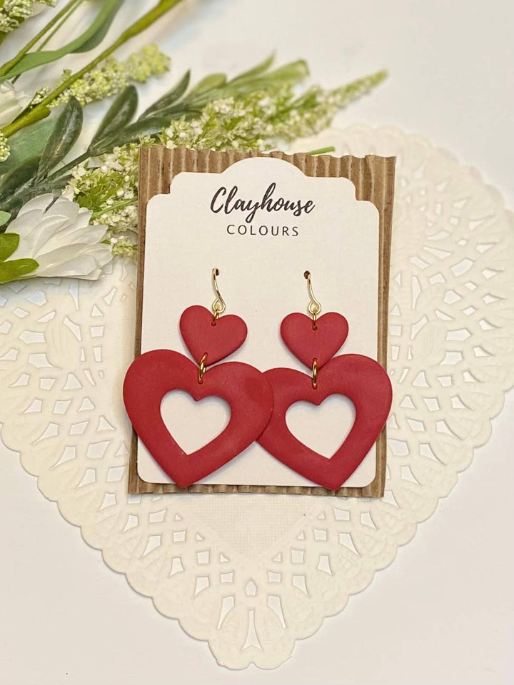 Heart Dangles Clay Earrings