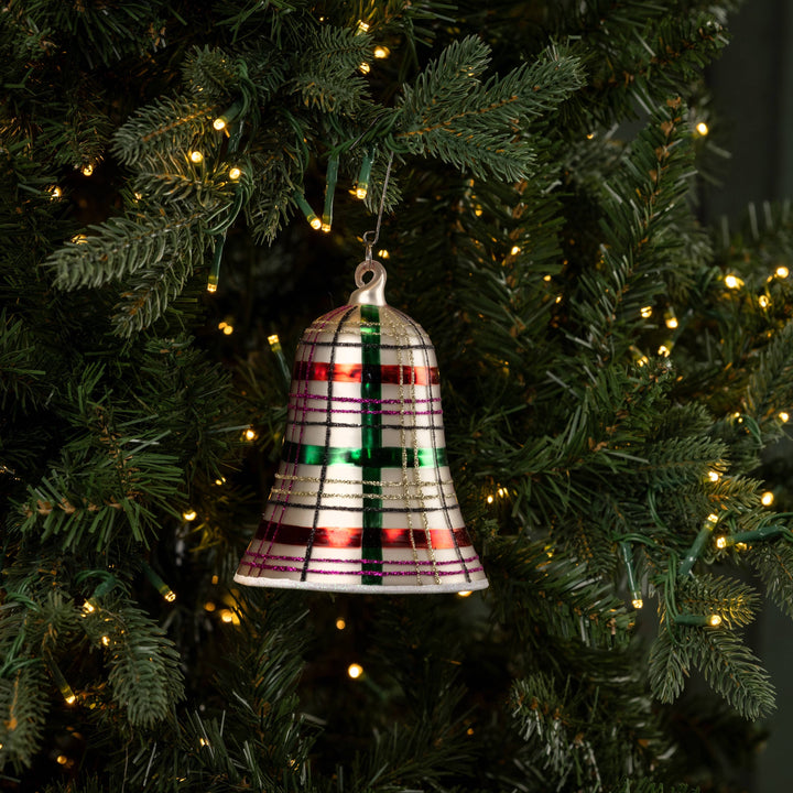 Plaid Glass Bell Ornament – Vintage Holiday Accent