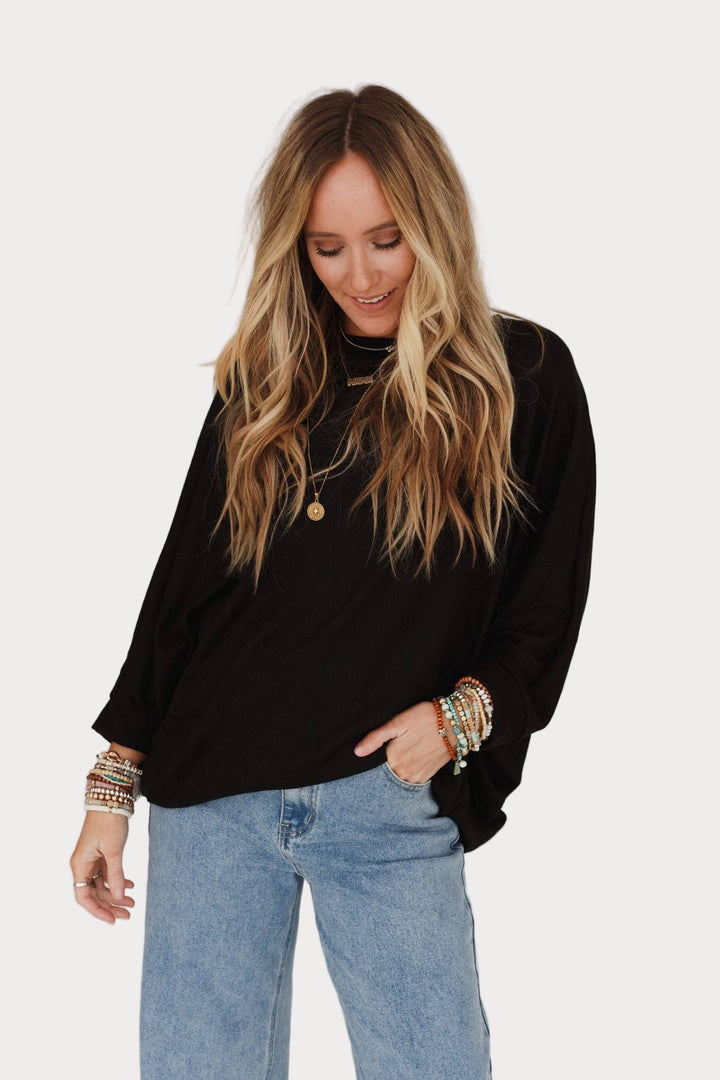 Fly With Me Batwing Sleeve Knit Sweater | Black