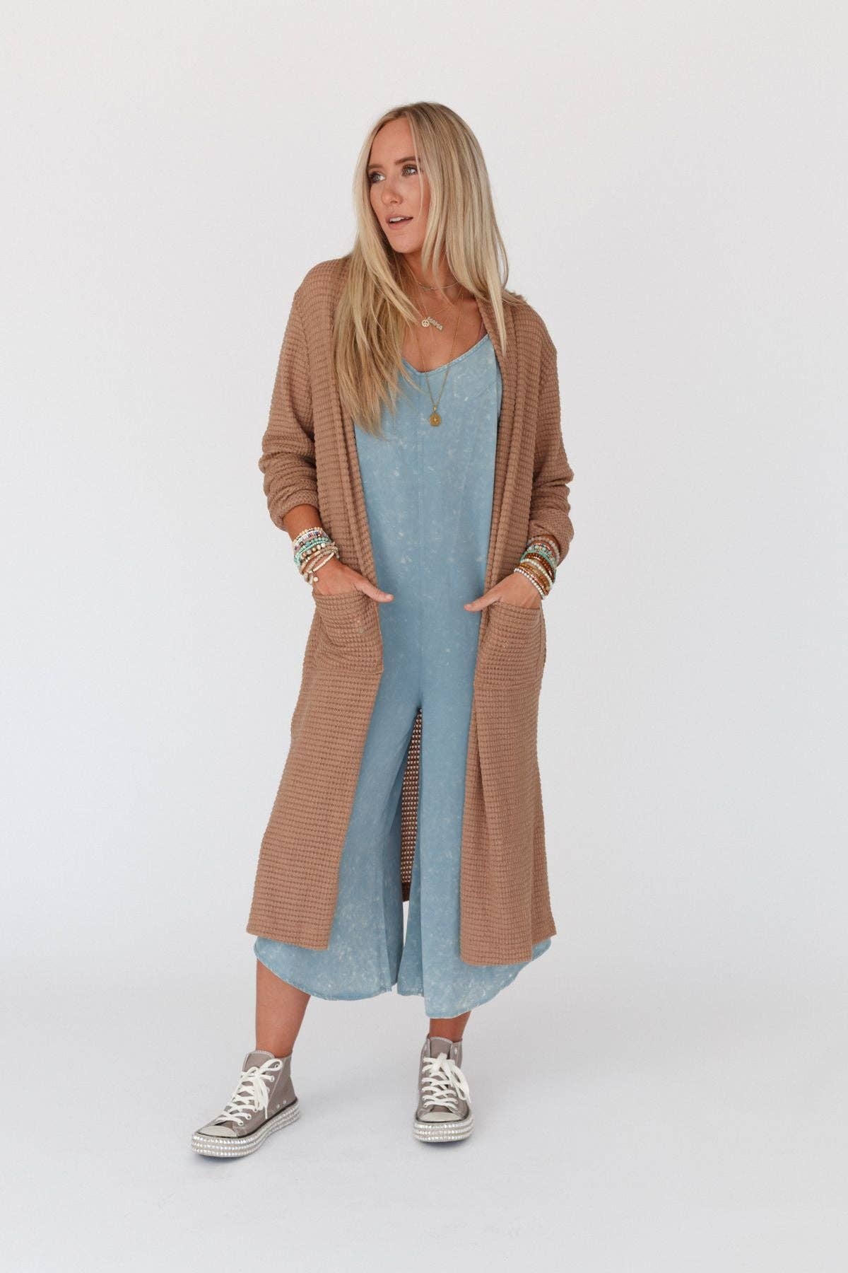 Jayde Waffle Knit Cardigan - Taupe