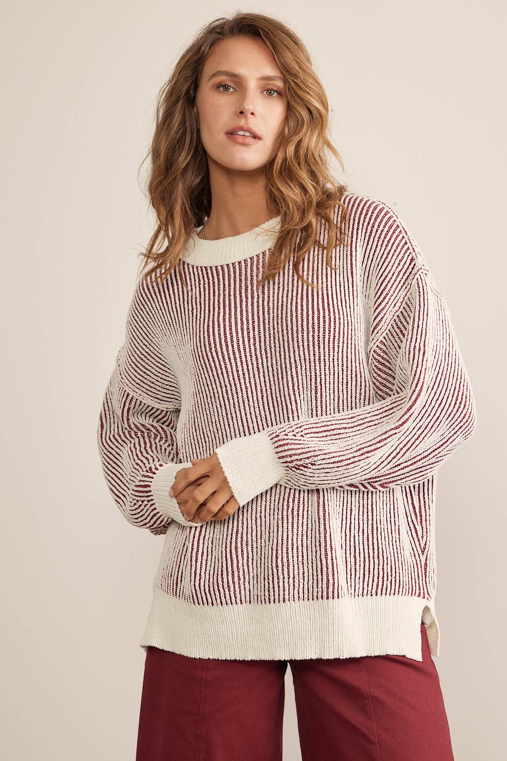 SUPER SOFT TWO TONE CREWNECK SWEATER